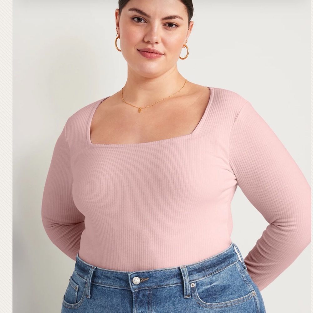 Old Navy pink Long Sleeve Square Neck Rib Knit Bodysuit 3X